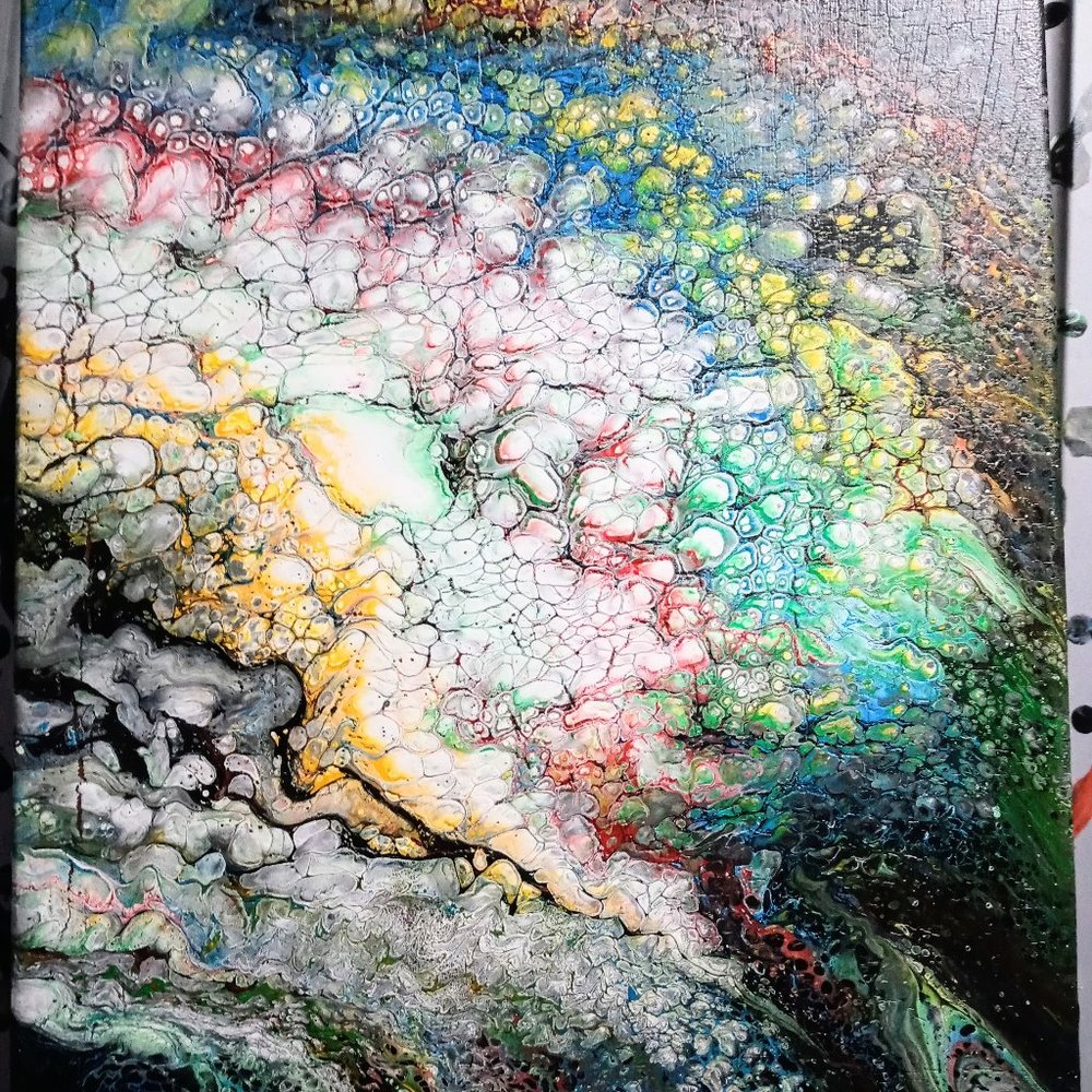 "Space Rainbow" acrylic pour painting on canvas